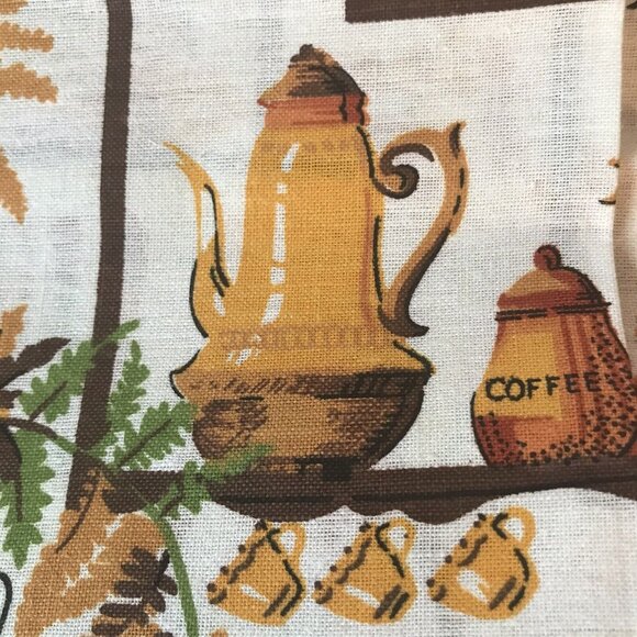 Vtg retro fabric brown kitchen country barkcloth fruit flowers coffee 7.22 Yds - Picture 4 of 6